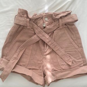 Zara Pink Denim Paperbag High Waist Shorts!